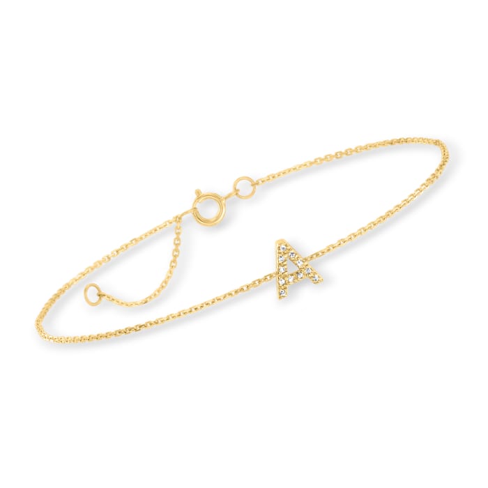 Diamond-Accented Initial Bracelet in 14kt Yellow Gold 7-inch  (A)