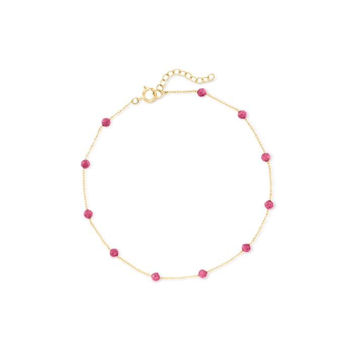 2.70 ct. t.w. Pink Tourmaline Bead Anklet in 14kt Yellow Gold