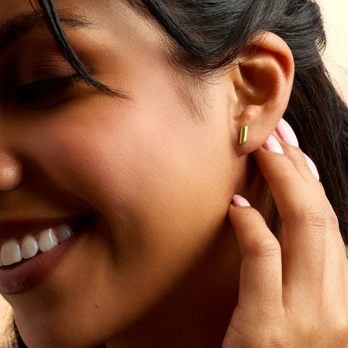 14kt Yellow Gold Slanted Bar Stud Earrings