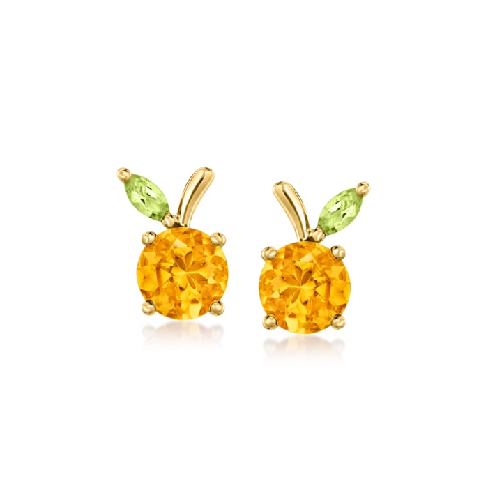 1.30 ct. t.w. Citrine and .10 ct. t.w. Peridot Peach Earrings in 14kt Yellow Gold