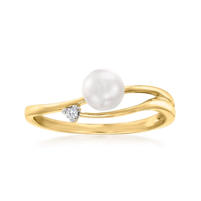5-5.5mm Cultured Pearl and Diamond-Accented Ring in 14kt Yellow Gold