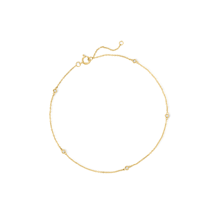 .10 ct. t.w. Diamond Station Anklet in 14kt Yellow Gold