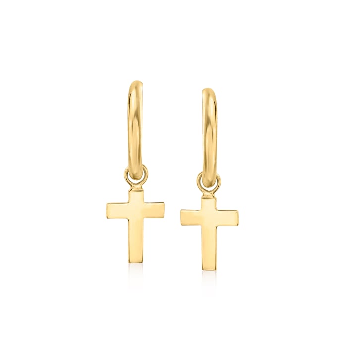 14kt Yellow Gold Removable Cross Hoop Drop Earrings