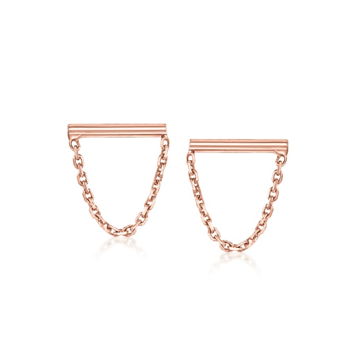 14kt Rose Gold Horizontal Bar and Chain Earrings