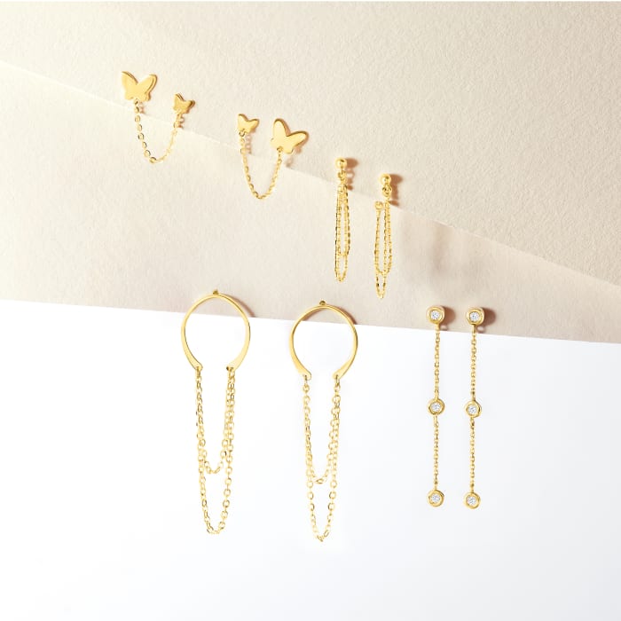 14kt Yellow Gold Double-Chain Drop Earrings