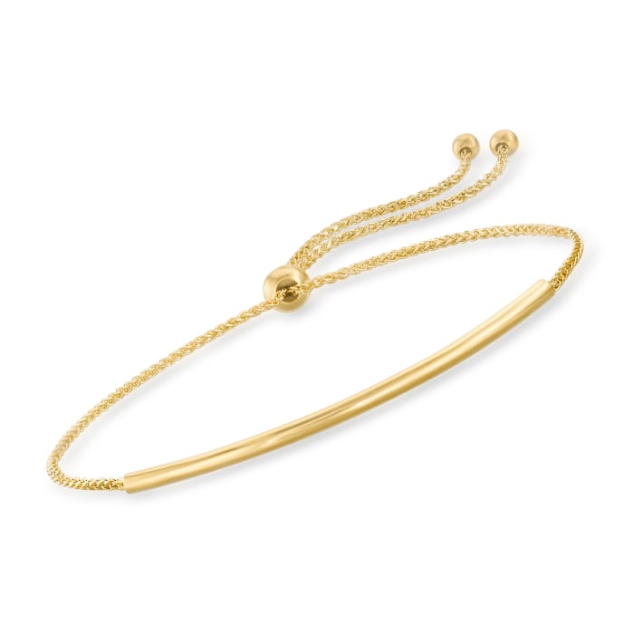 14kt Yellow Gold Round Bar Bolo Bracelet