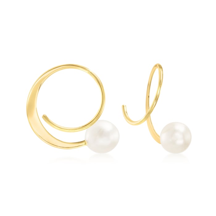 5.5-6mm Cultured Pearl Spiral Hoop Earrings in 14kt Yellow Gold