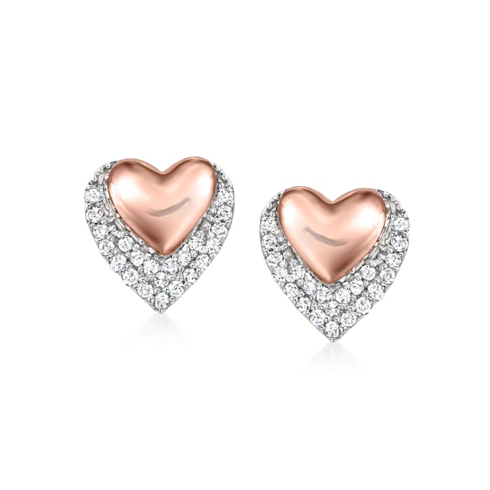 .10 ct. t.w. Diamond Heart Stud Earrings in Sterling Silver and 14kt Rose Gold