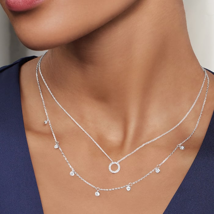 .25 ct. t.w. Bezel-Set Diamond Drop Station Necklace in Sterling Silver