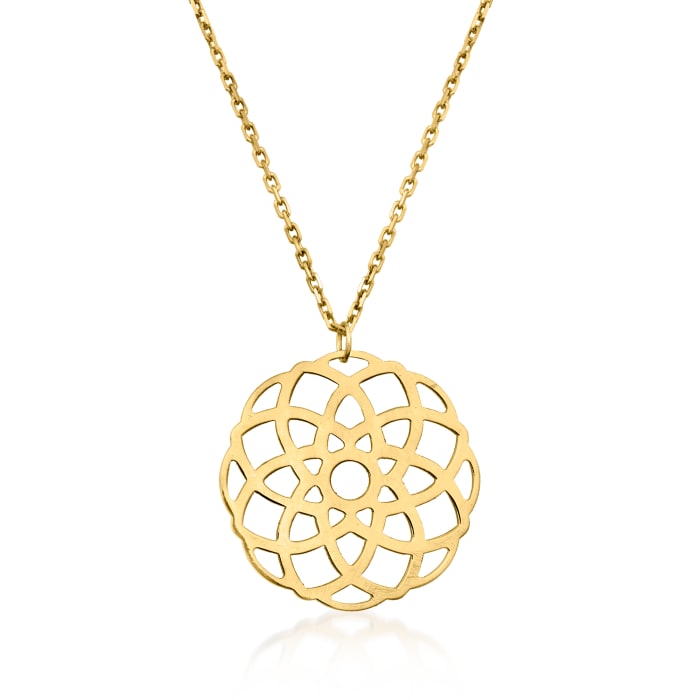 Italian 14kt Yellow Gold Geometric Flower Openwork Medallion Necklace