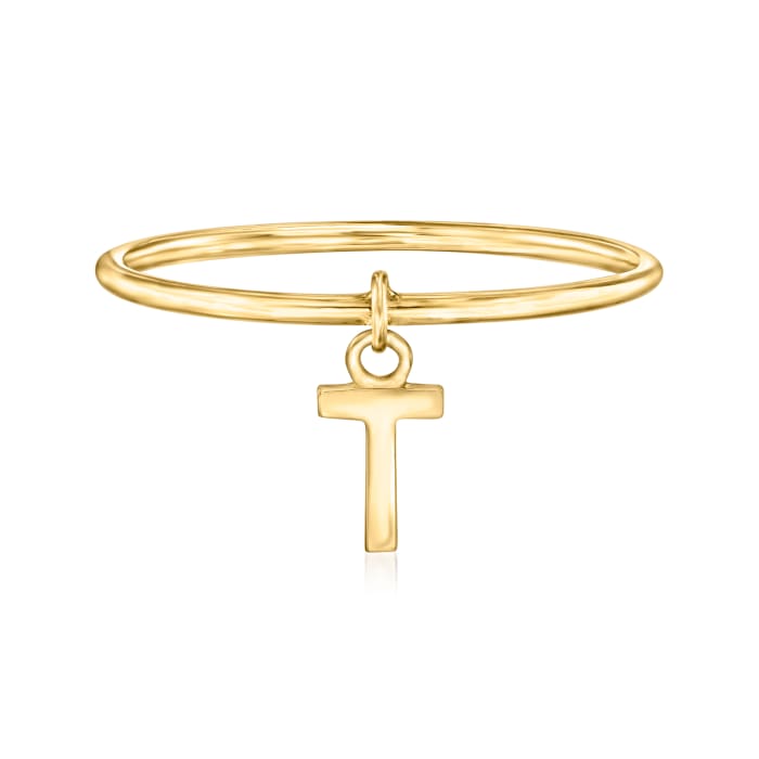 14kt Yellow Gold &quot;T&quot; Initial Charm Ring