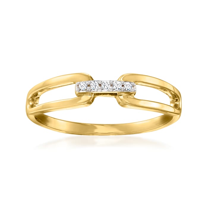 14kt Yellow Gold Paper Clip Link Ring with Diamond Accents