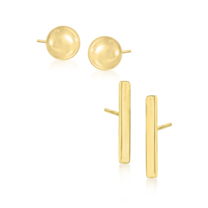 14kt Yellow Gold Jewelry Set: Two Pairs of Stud Earrings