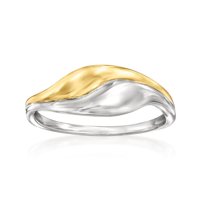 Sterling Silver and 14kt Yellow Gold Wavy Ring
