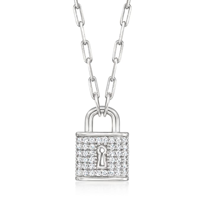 .25 ct. t.w. Diamond Padlock Paper Clip Link Necklace in Sterling Silver