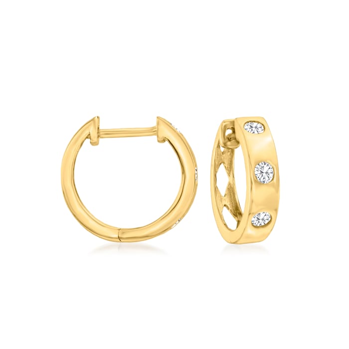 .25 ct. t.w. Bezel-Set Diamond Huggie Hoop Earrings in 14kt Yellow Gold