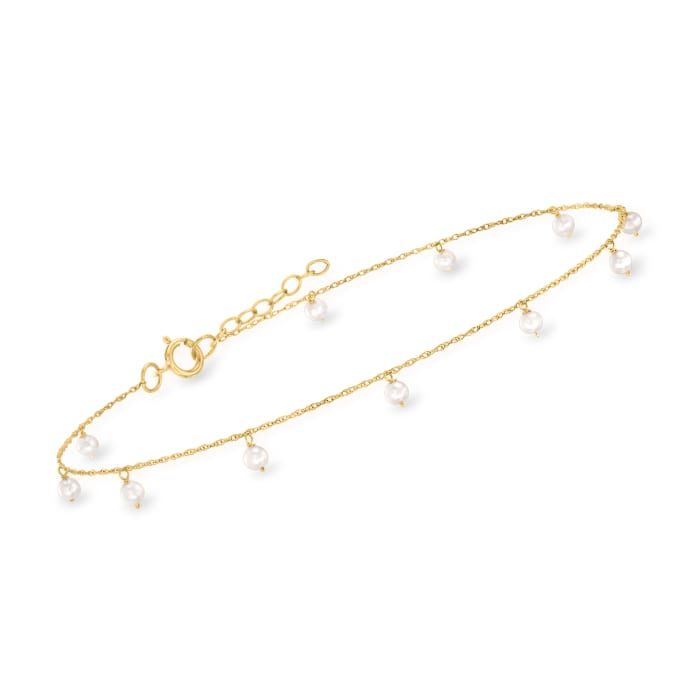 2.5-3mm Cultured Pearl Anklet in 14kt Yellow Gold