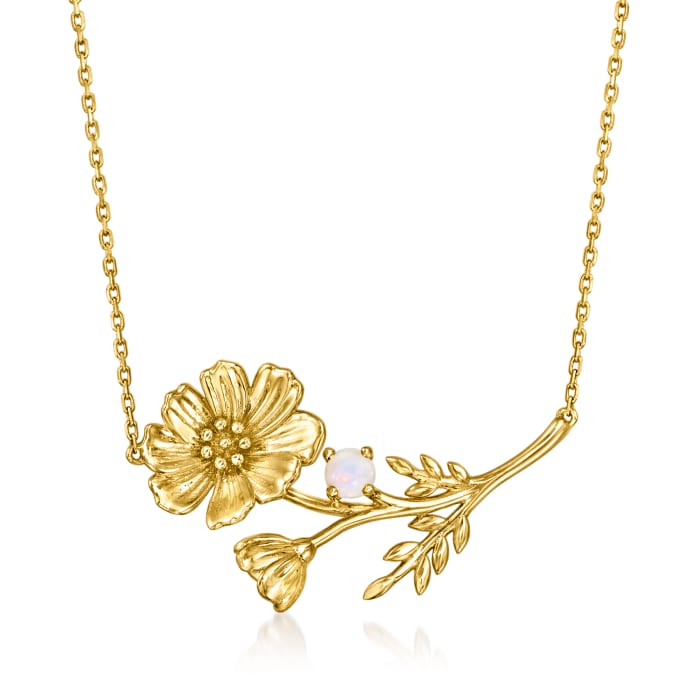 Opal Cosmos Flower Necklace in 14kt Yellow Gold