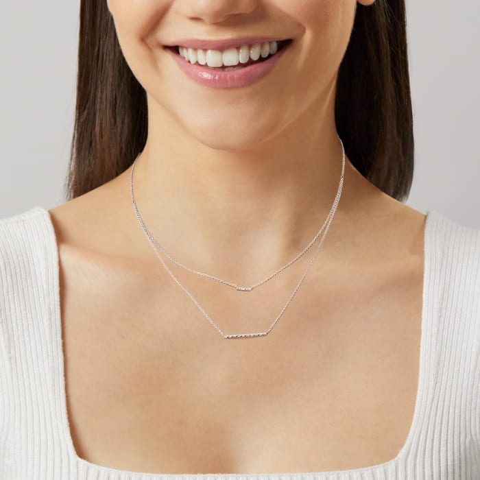 Diamond-Accented Double-Bar Layered Necklace in Sterling Silver 15-inch