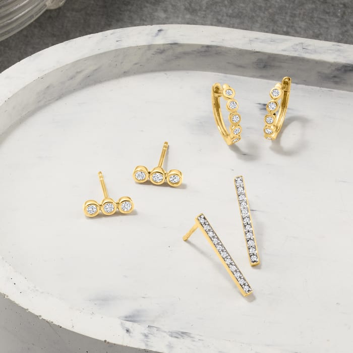 .15 ct. t.w. Bezel-Set Diamond Huggie Hoop Earrings in 14kt Yellow Gold