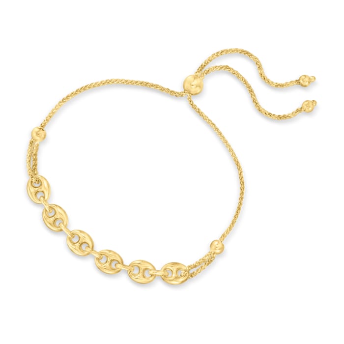 14kt Yellow Gold Puffed Mariner-Link Bolo Bracelet