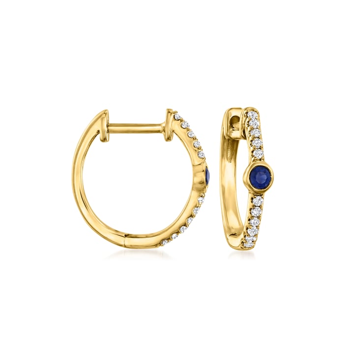 Sapphire and Diamond-Accented Huggie Hoop Earrings in 14kt Yellow Gold