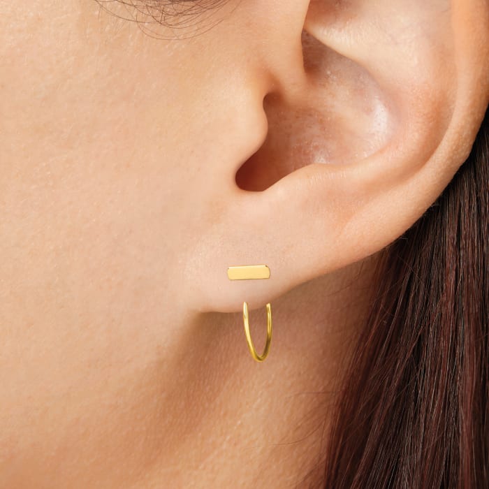 14kt Yellow Gold Bar C-Hoop Earrings
