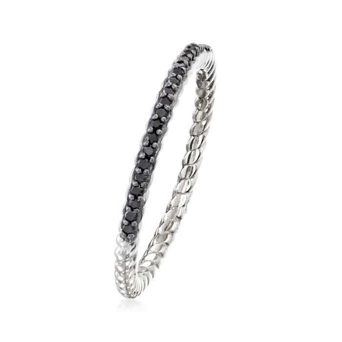 Black Diamond-Accented Twisted Stackable Ring in Sterling Silver