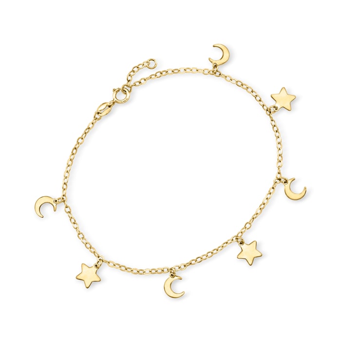 Italian 14kt Yellow Gold Moon and Stars Bracelet