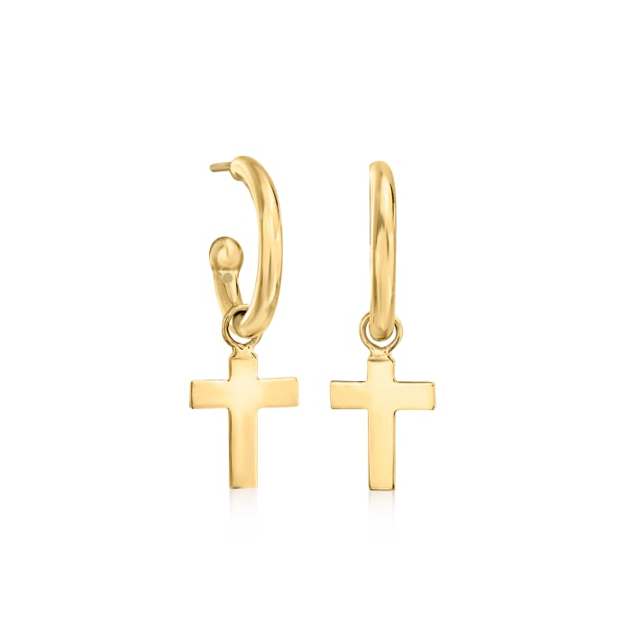 14kt Yellow Gold Removable Cross Hoop Drop Earrings