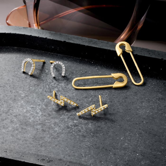 Diamond-Accented Lightning Bolt Earrings in 14kt Yellow Gold