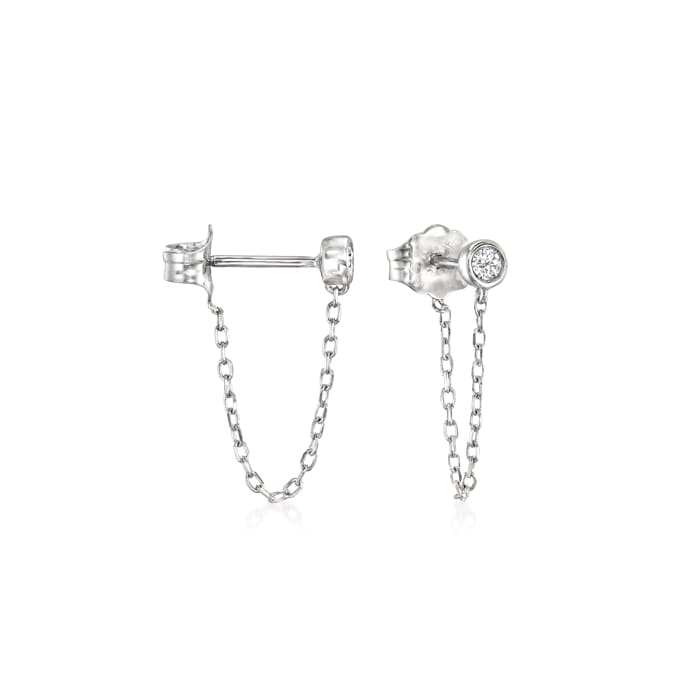 Diamond-Accented Stud and Cable-Chain Earrings in Sterling Silver