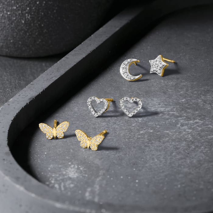Diamond-Accented Butterfly Earrings in 14kt Yellow Gold