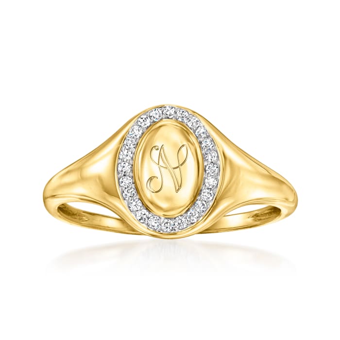 .10 ct. t.w. Diamond Personalized Oval Signet Ring in 14kt Yellow Gold