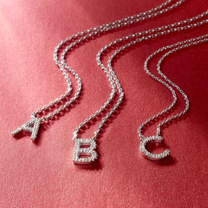 Diamond-Accented Initial Necklace in Sterling Silver