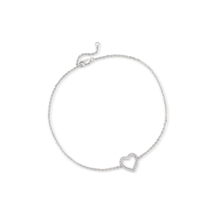 .10 ct. t.w. Diamond Heart Anklet in Sterling Silver