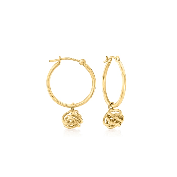 14kt Yellow Gold Love Knot Hoop Drop Earrings