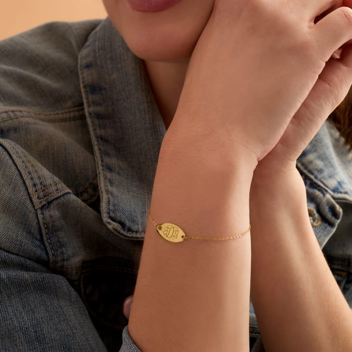 Italian 14kt Yellow Gold Personalized Oval Disc Bracelet