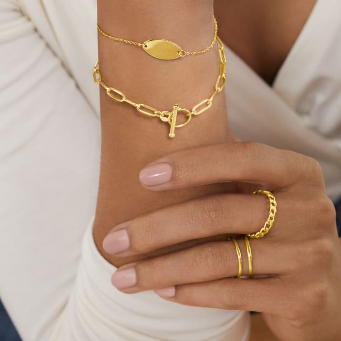 Italian 14kt Yellow Gold Paper Clip Link Toggle Bracelet