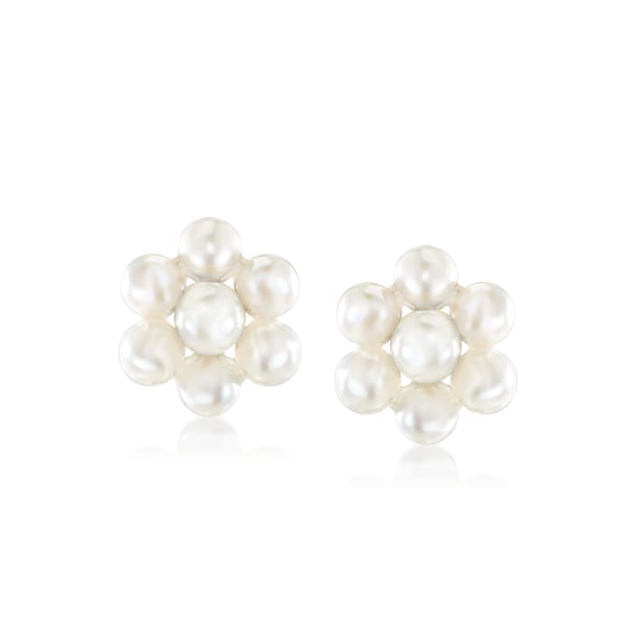 2-3mm Cultured Pearl Flower Earrings with 14kt Yellow Gold