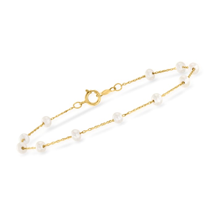 3-3.5mm Cultured Pearl Station Bracelet in 14kt Yellow Gold