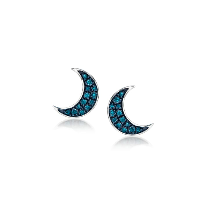 .11 ct. t.w. Blue Diamond Moon Stud Earrings in Sterling Silver