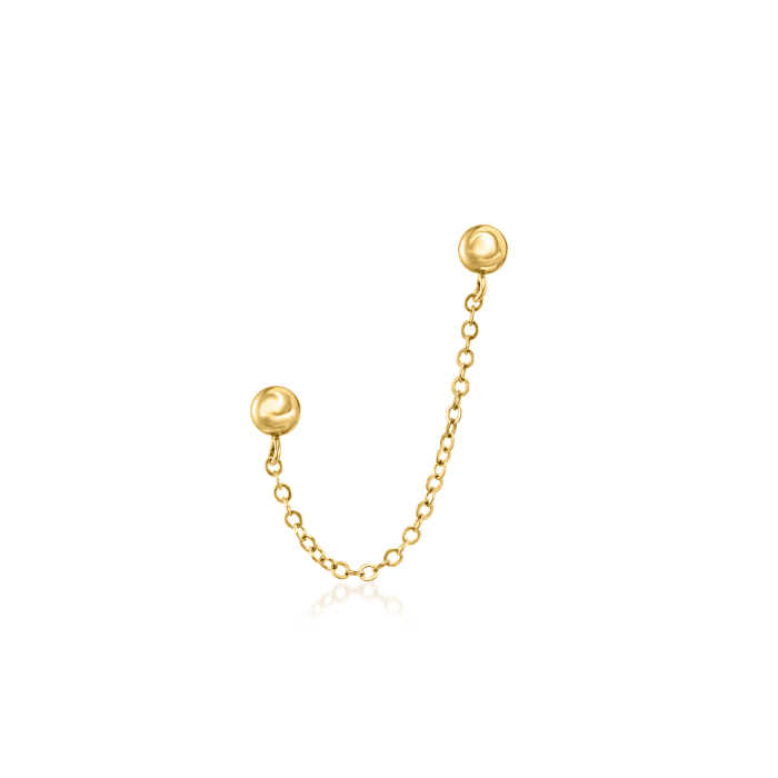 14kt Yellow Gold Double-Piercing Ball Chain Single Drop Earring