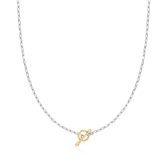 Sterling Silver and 14kt Yellow Gold Paper Clip Link Toggle Necklace