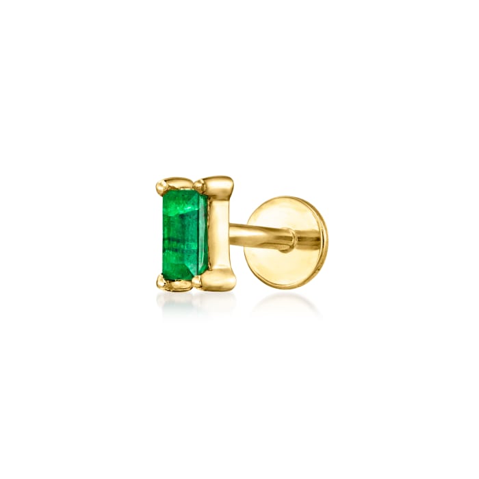 Baguette Emerald-Accented Single Flat-Back Stud Earring in 14kt Yellow Gold