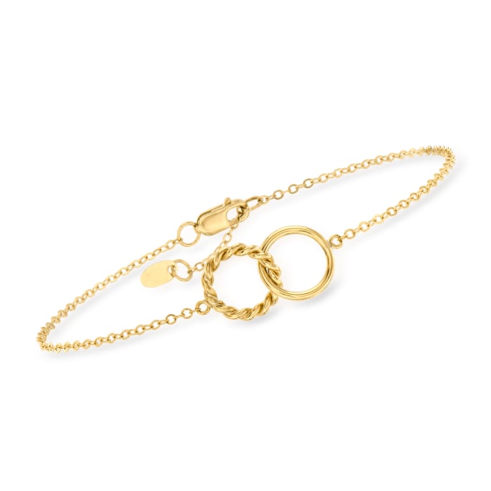14kt Yellow Gold Twisted Double-Circle Link Bracelet