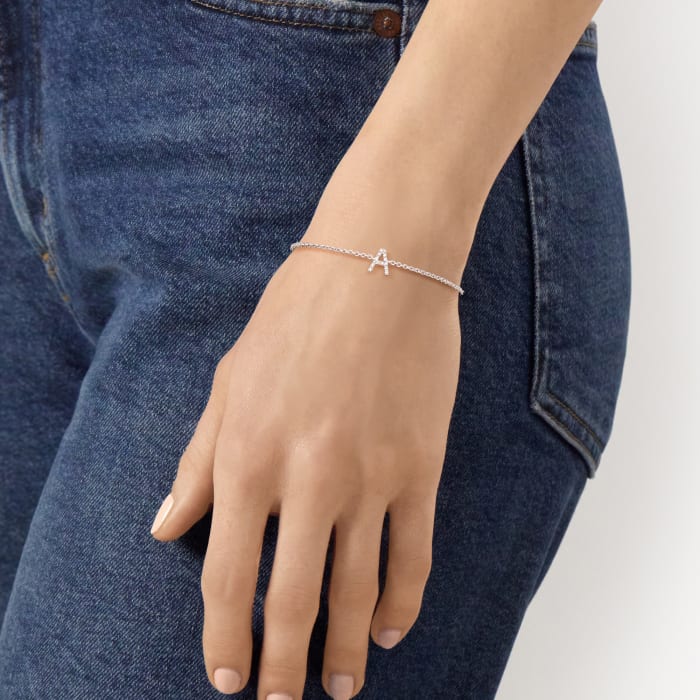 Diamond-Accented Initial Bracelet in Sterling Silver