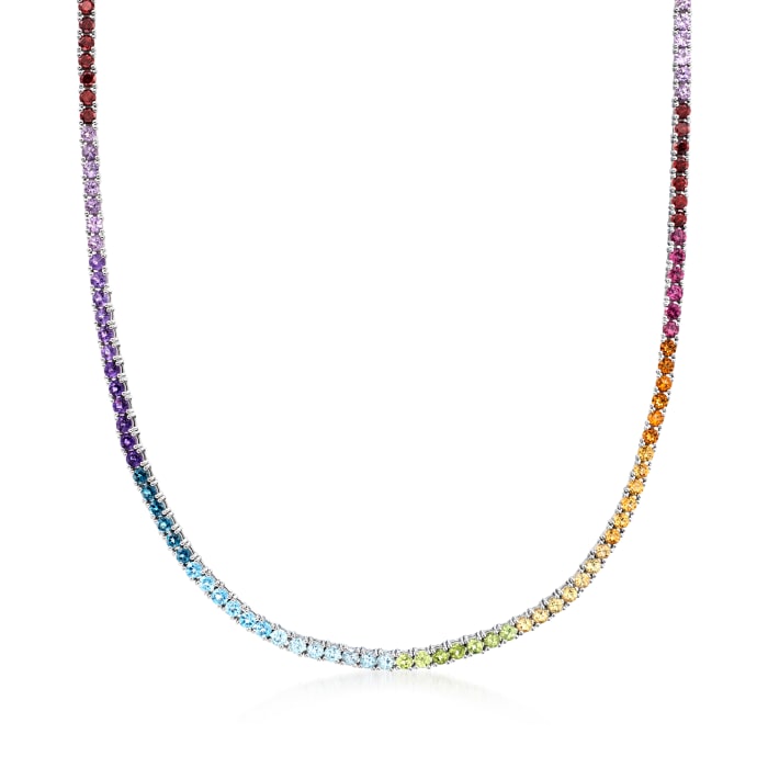 9.20 ct. t.w. Multi-Gemstone Tennis Necklace in Sterling Silver
