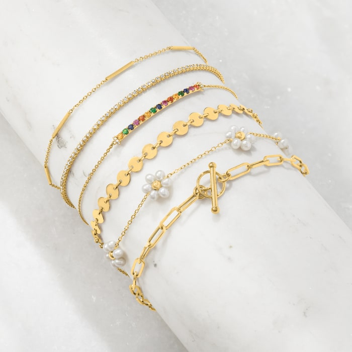 3-3.5mm Cultured Pearl Flower Bracelet in 14kt Yellow Gold