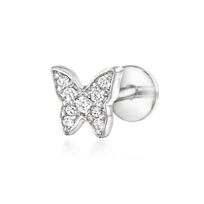 Diamond-Accented Butterfly Single Flat-Back Earring in Sterling Silver